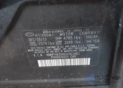 2014 Hyundai Azera Limited из США, поврежденный, VIN KMHFH4JG4EA361461